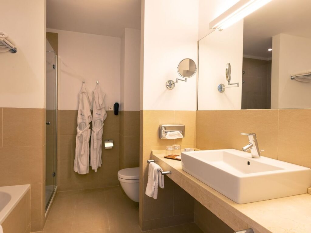 Modern and stylish bathroom at Aimia Hotel, Port de Sóller.