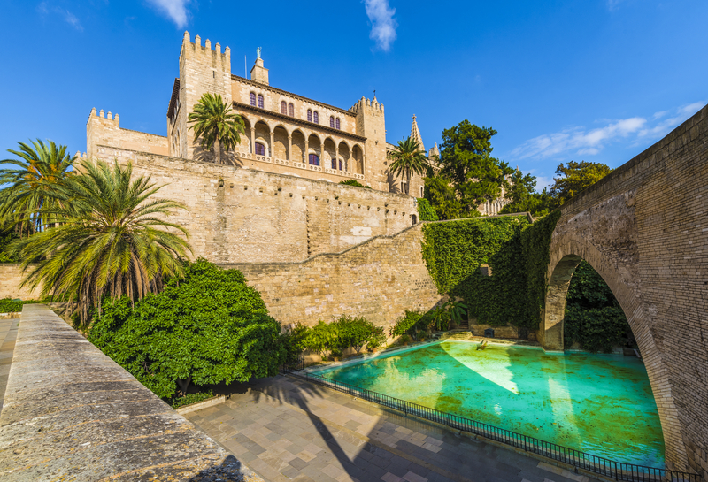 Majestic façade of La Almudaina, the historic royal palace in Palma