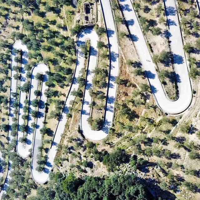 Aerial view of the Valldemossa Cycling Road in Mallorca.