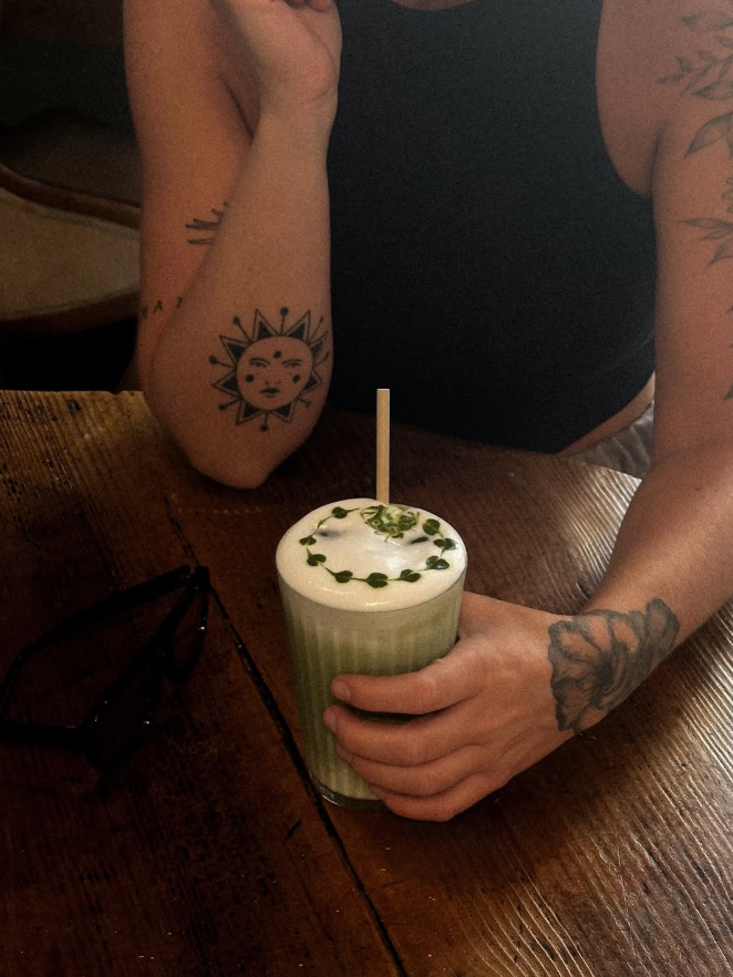Orígenes Café and their matcha latte.
