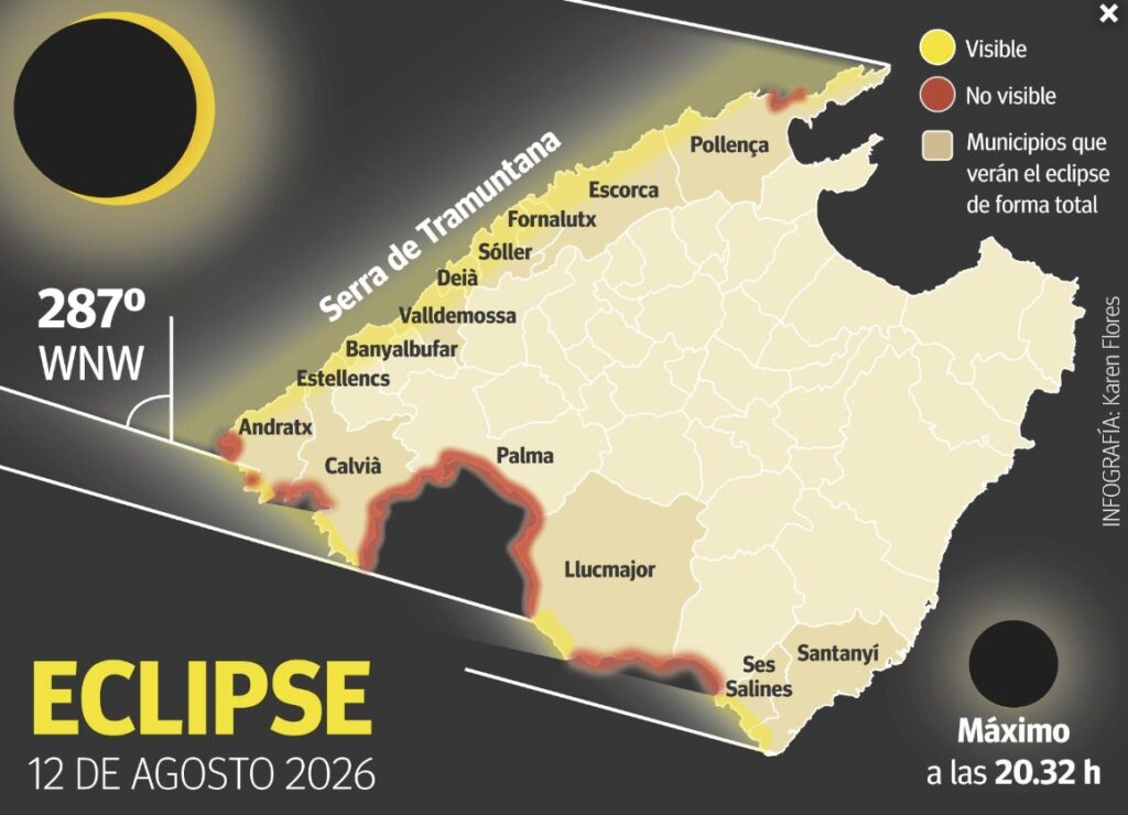 Solar Eclipse in Mallorca in August 2026 Map.